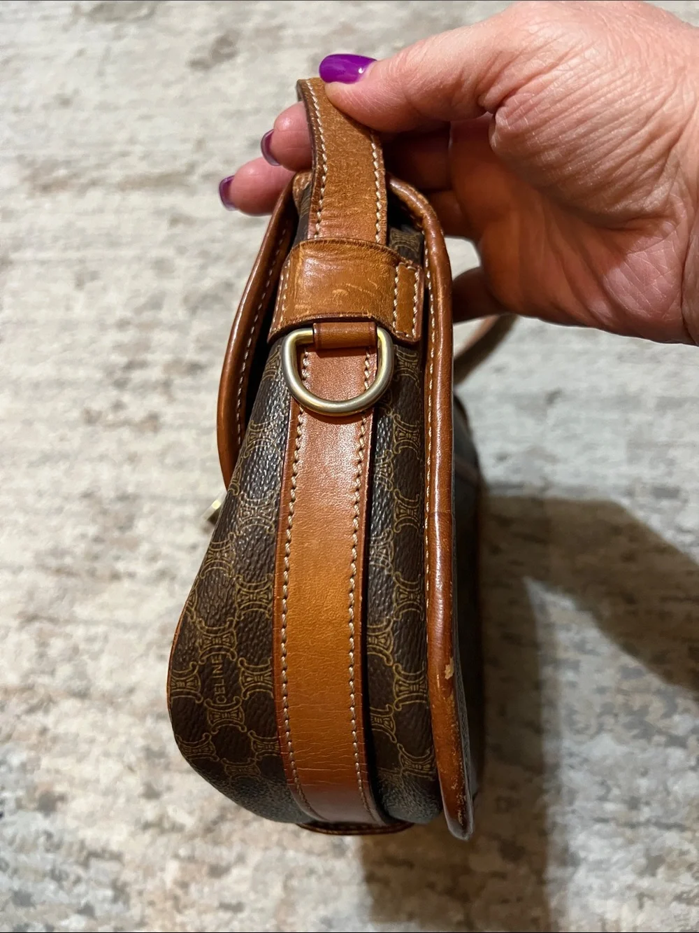 Authentic Celine Brown Monogram Crossbody Bag with Tan Leather Trim - Picture 3 of 16